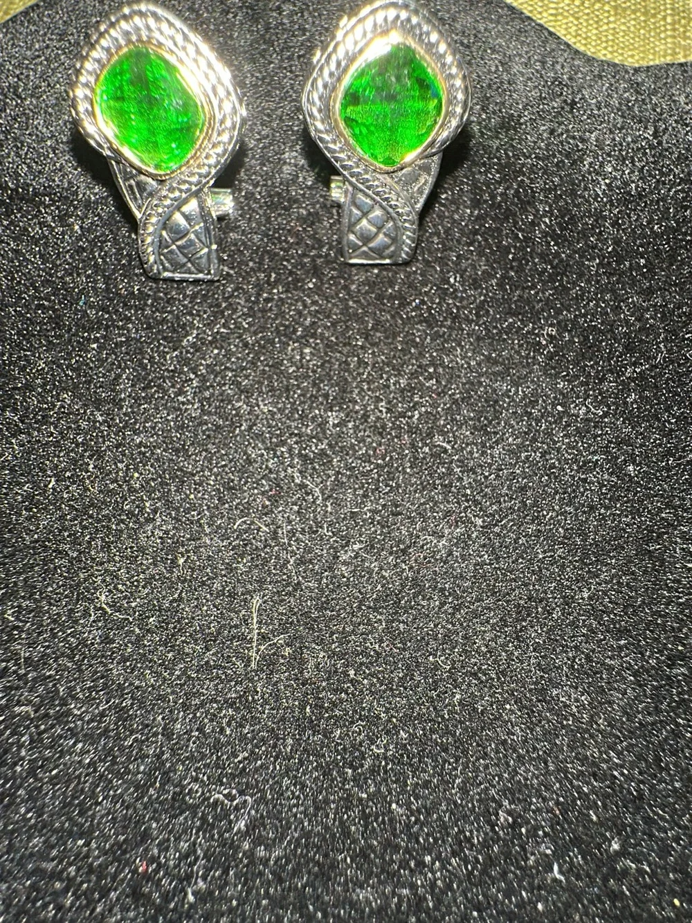 Green Glass Teardrop Pierced Earrings